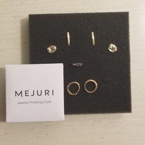 Mejuri Earrings - 2 14K Mini Hoops, 2 Single Bar Studs, and 1 Blue Saph. Hoop